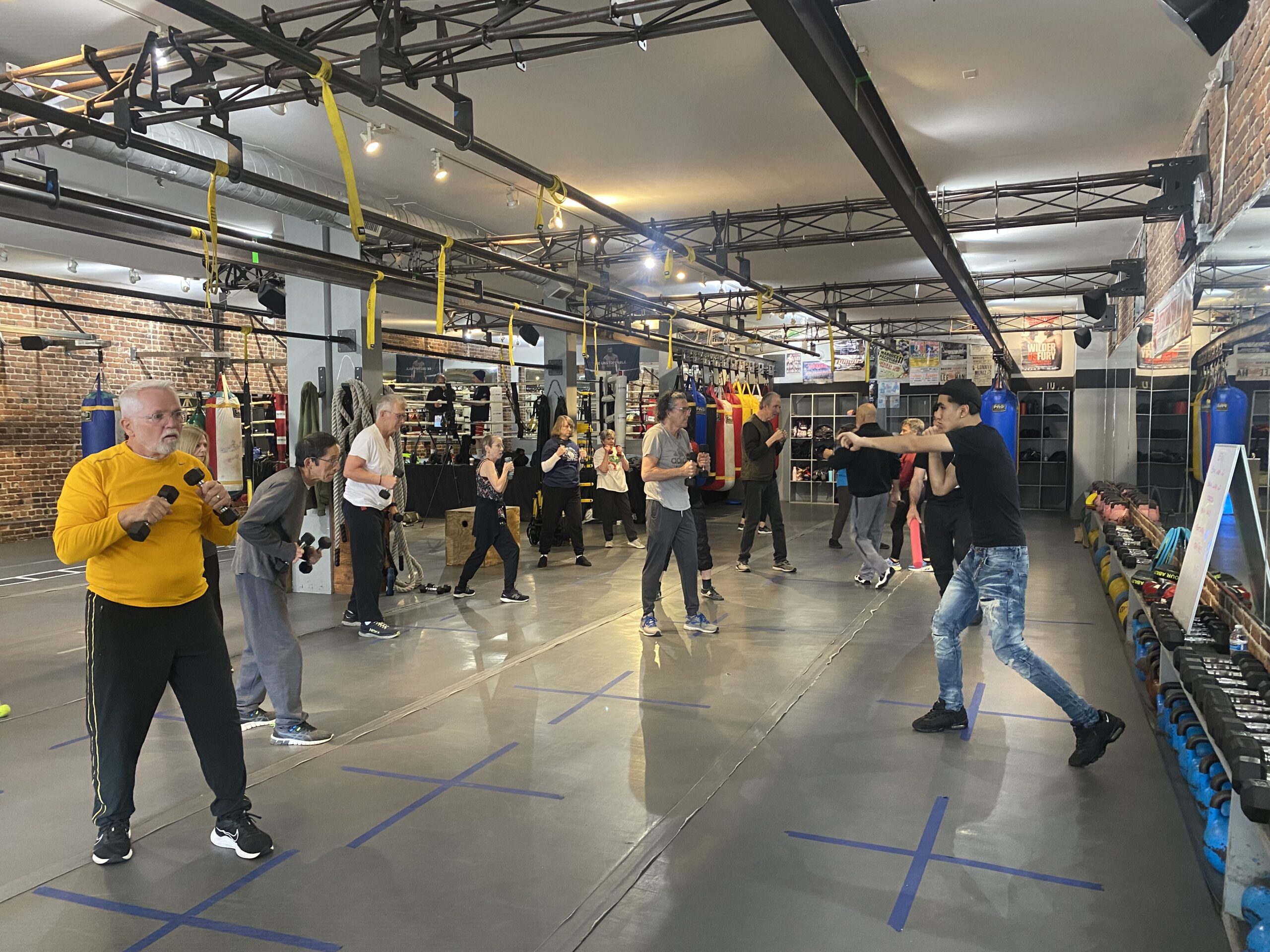 A Rock Steady Boxing group training session at HitFit in San Francisco